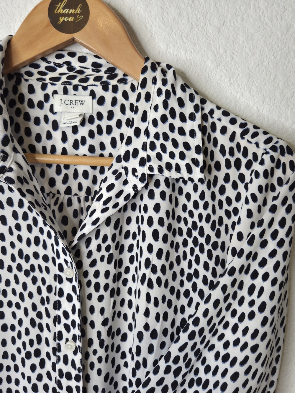 J. Crew White and Black Dot Button-Up Shirt Womens Size M